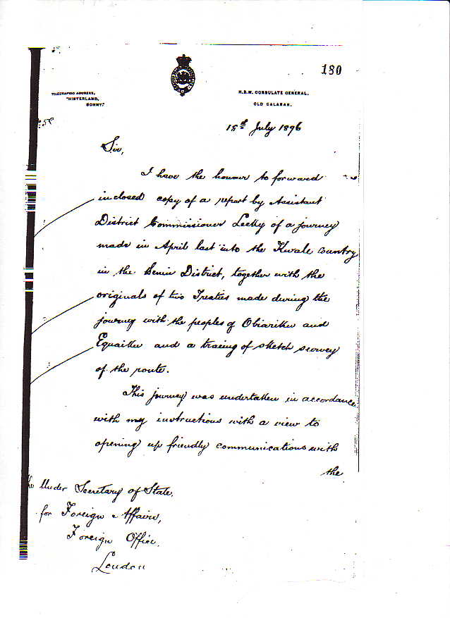 Sir Roger Moor's Letter to Foreign Office on Ukwuani Expedition