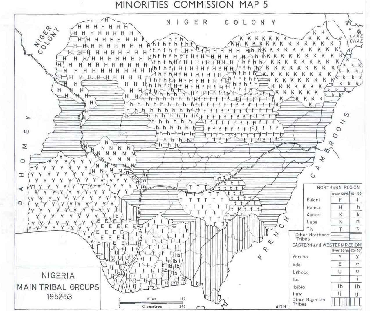 A Map of Colonial Nigeria(1957-58) Showing Major Ethnic Groups and Minority Areas