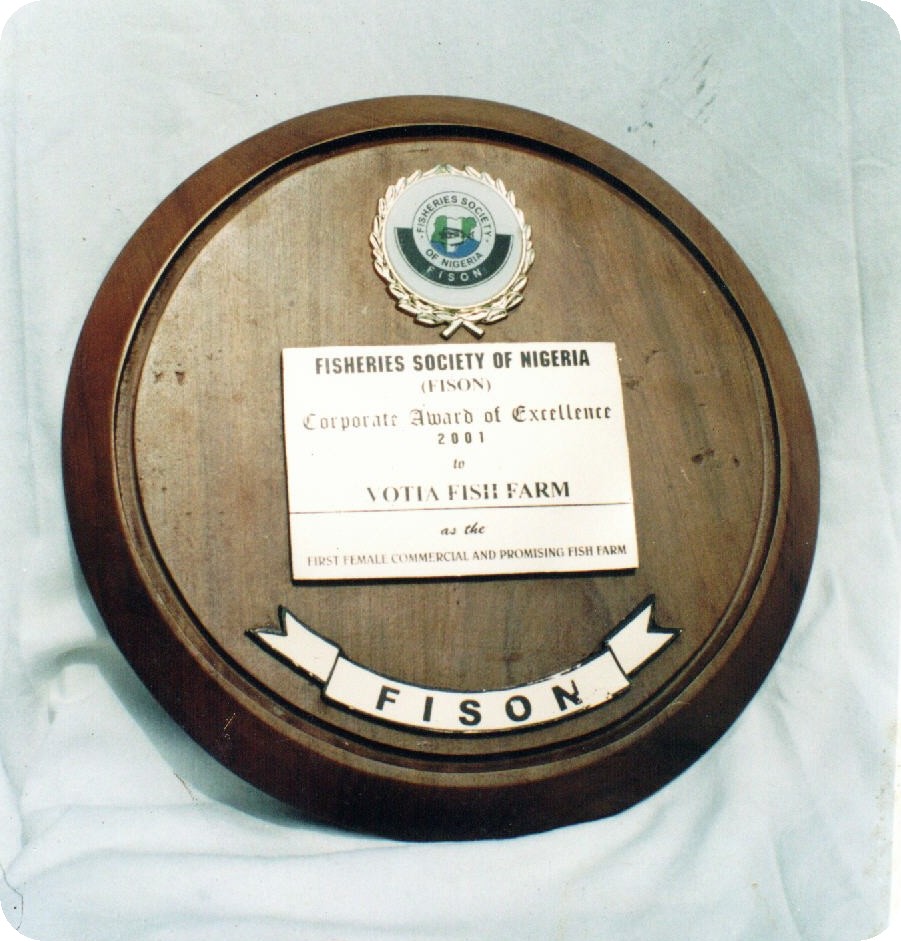 A Plaque of FISON's 2001 Corporate Award of Excellence Conferred on Votia Fish Farm