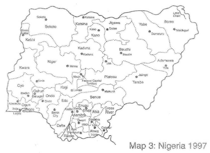 An Historical Map Of Nigeria Showing Thirty six Federal States Created 